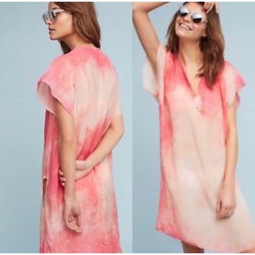Love Tanjane Anthropologie Nico Tunic Coverup Dress Dyed Crinkled Cupro Sz L New